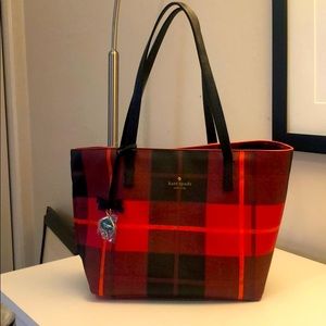 NWT Kate Spade Ryan Plaid Tote (red & black)